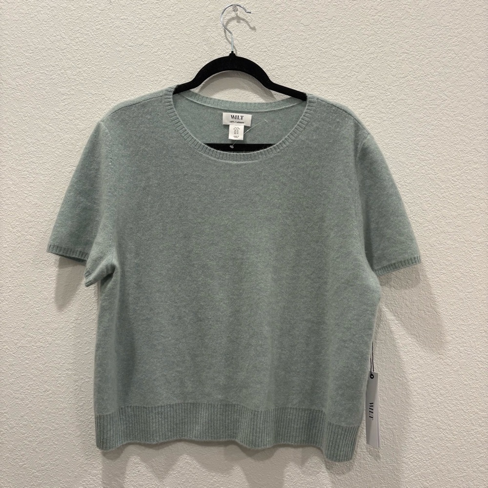 WILT 100% Cashmere Sweater Short Sleeve Womens Green Knit Top Size Large NWT